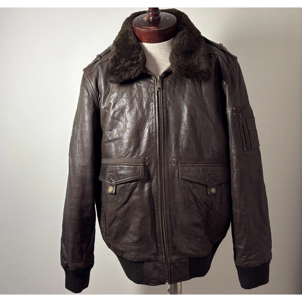Wilsons Leather Bomber‎ Jacket Brown Shearling Collar XL Men's Flight Style